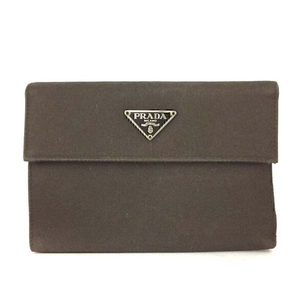 ⭐ PRADA Logo Plate Khaki Nylon Trifold Wallet/9W0514 - Picture 1 of 8